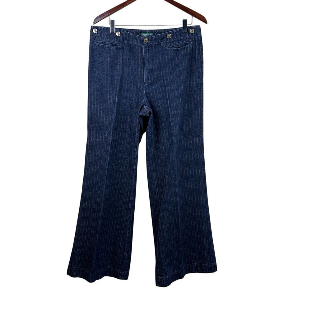 Ralph Lauren Lauren Jeansβ Co. Navy Blue W/ Red Pinstriped Wide Leg Nautical 12